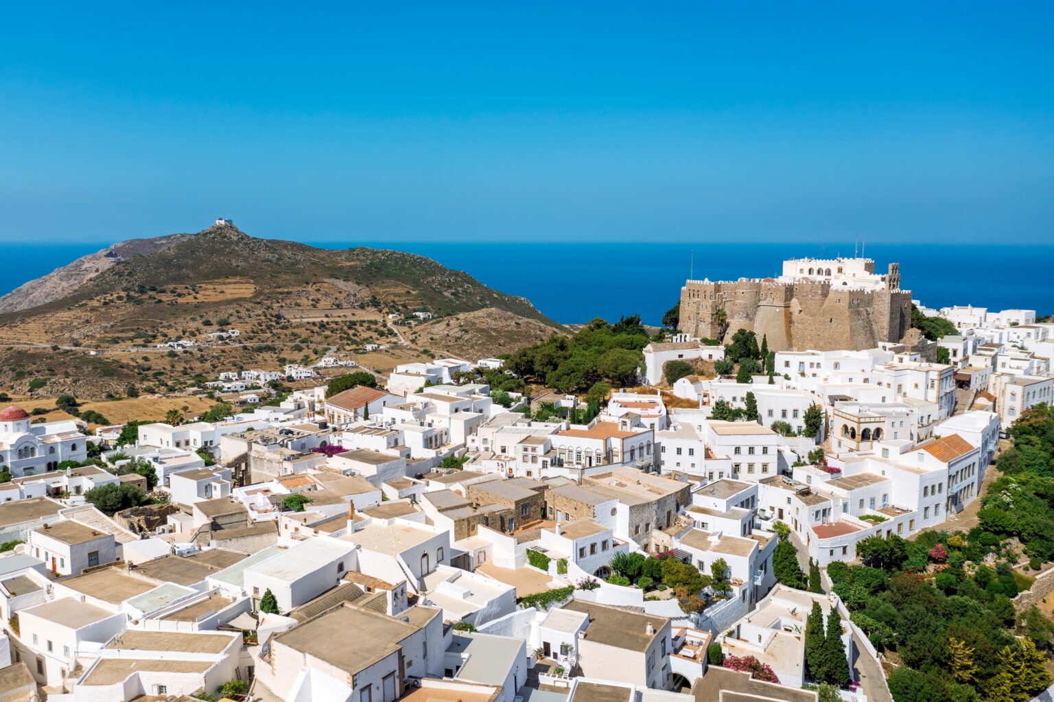 Aerial,View,Of,The,Monastery,Of,Saint-john,The,Theologian,,Patmos