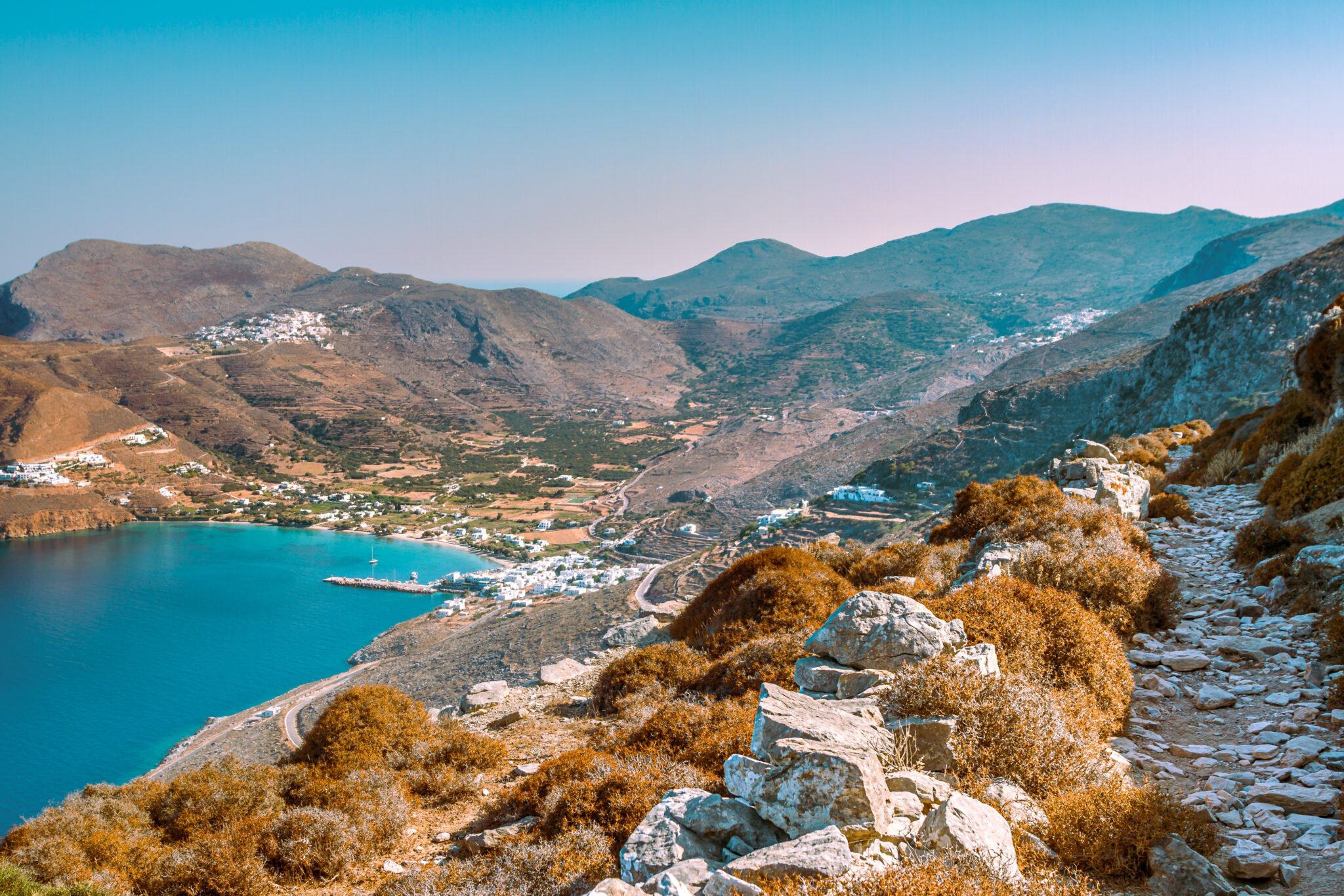A,Hiking,Trail,Viewed,From,The,Highlands,To,Aegiali,Bay